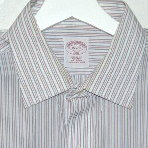 Brooks Brothers 346 Men Dress Shirt 16 2/3 Long Sleeve White Striped Cotton